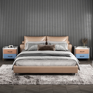 Modern background double bed dark 3d model