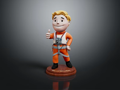 3D Model Golden Haired Cartoon Game Movie Character In Orange Outfit Giving Thumbs Up 3d model