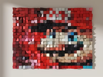 Wall Decor With Colorful 3D Cubes Forming Character Face Mosaic Art 3d model