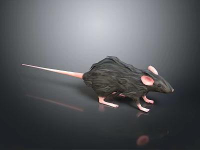Realistic Game Movie Character With Black Fur Pink Ears And Pink Paws 3d model
