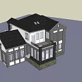 Traditional Chinese Style Detached Villa With Black Roof White Walls Porch And Large Windows