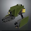 Green Mechanical Creature With Yellow Light Spring Black Cannons On Body And Legs