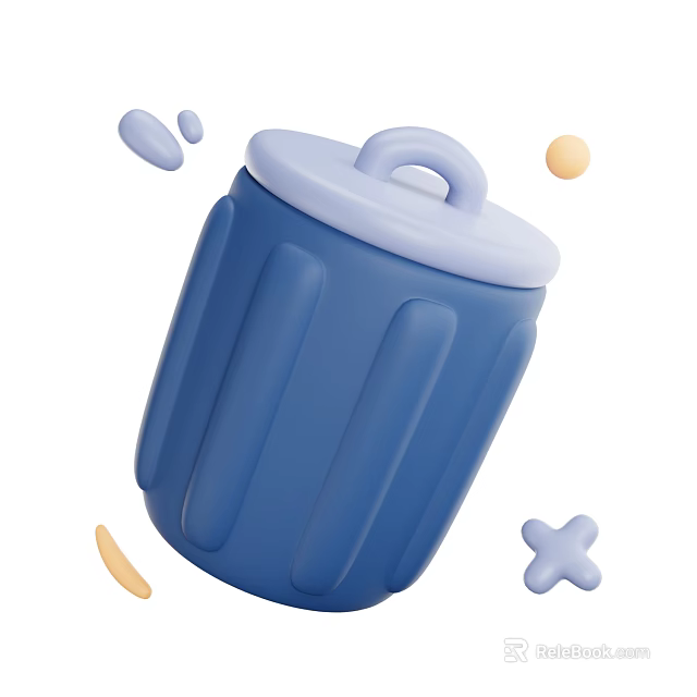 Blue Plastic Trash Can With Lid And Small Decorative Elements Around 3d model