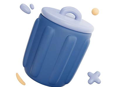 Blue Plastic Trash Can With Lid And Small Decorative Elements Around 3d model