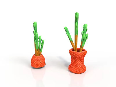 Two Green and Brown Branch Cactus in Orange Woven Pots on White Background 3d model