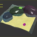 Cartoon Scene With Blue Water Ripples Gray Stones Yellow Sand And Pink Small Ball