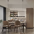 Modern Living Dining Room Interior With Beige Sofa Brown Cushions Crystal Chandelier Gray Rug