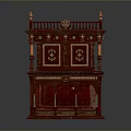 Antique Wooden Cabinet With Intricate Carvings Double Doors Columns Arched Legs Ornate Railing Top