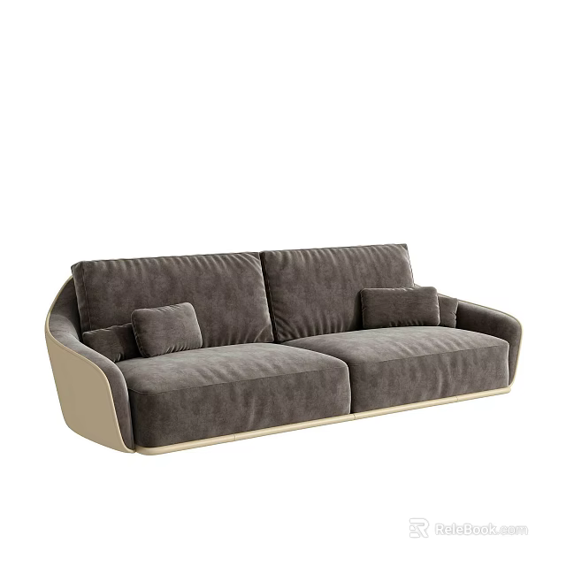 Dark Gray Velvet Two Seater Sofa With Light Colored Armrests And Cushions 3d model
