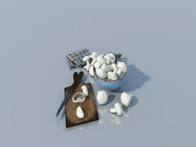 Modern Kitchen Swing Door With Mushroom Bowl Cutting Board Knife And Cloth 3d model