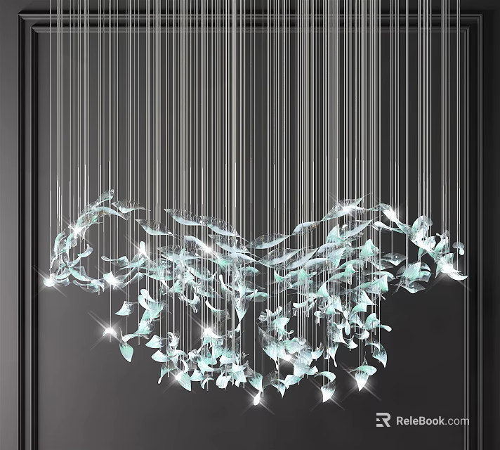 Modern Hanging Crystal Chandelier With Leaf Shaped Transparent Crystals And Light Effects 3d model 