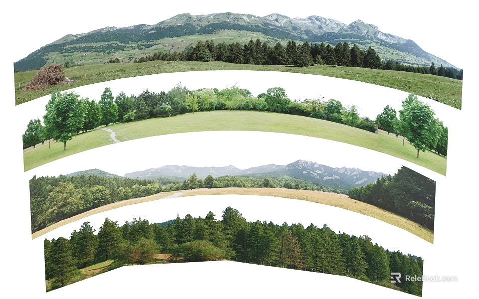 Picturesque Natural Landscape Background Wall With Rolling Green Mountains Lush Forests And Open Grasslands 3d model 