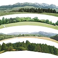 Picturesque Natural Landscape Background Wall With Rolling Green Mountains Lush Forests And Open Grasslands