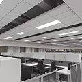 Modern Public Office Space Layout With Workstations Storage Units And Ceiling Lights 3d model
