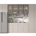 Modern Kitchen Light Colored Wine Cabinet With Glass Doors And Display Shelves