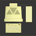 Vintage Beige Computer System With Monitor Tower And Keyboard Showing Blue Interface