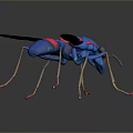 3D Rendered Insect With Blue Red Body Transparent Wings And Beige Legs