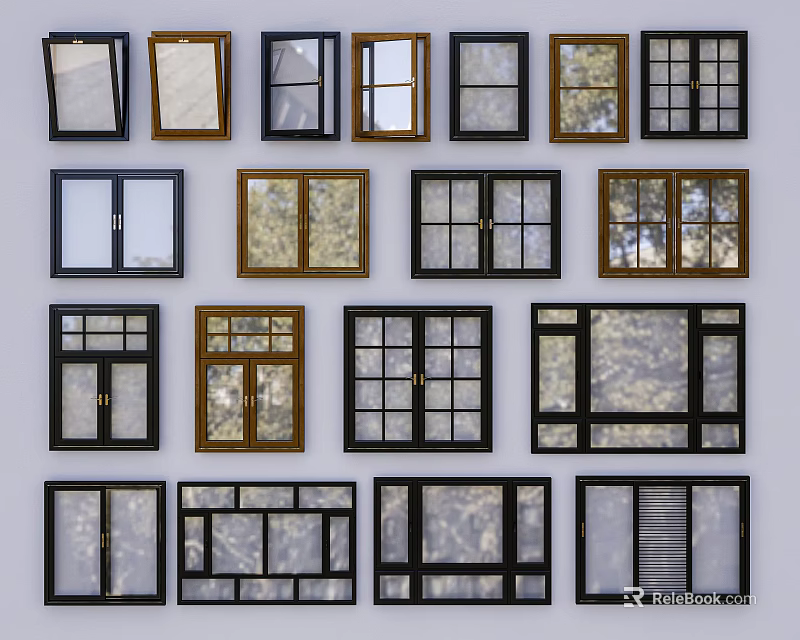 Various Window Designs With Different Frame Styles And Glass Options 3d model