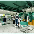 Aminta Modern Clothing Store With Green Ceiling Open Layout Mannequins And Vintage Decor