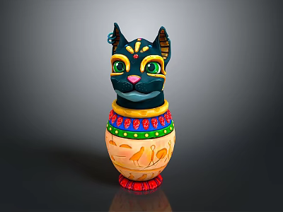 Vibrant Cat Shaped Decorative Furniture Ornament With Colorful Patterns And Green Eyes 3d model