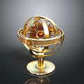 Golden Decorative Sphere Ornament With Metal Rings And Base For Home Decor