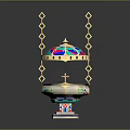 Carousel Shaped Decorative Sculpture With Colorful Stained Glass Dome Hanging Chain And Detailed Base