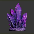 Shiny Purple Crystal Cluster With Multiple Pointed Tips On Purple Base Against Dark Background