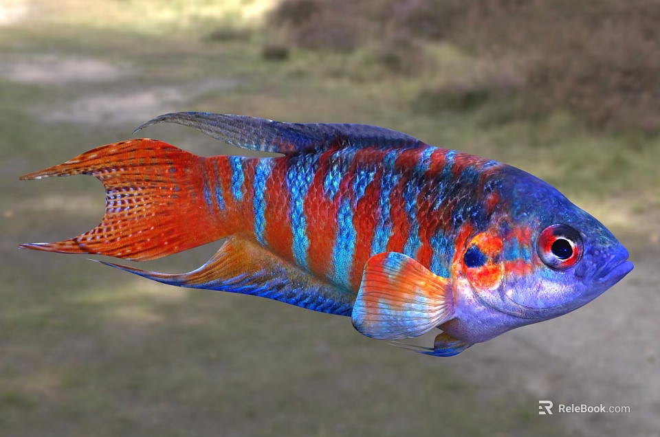 Colorful Aquatic Fish With Vibrant Blue Red Orange Scales And Fins 3d model 