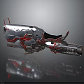 Futuristic Advanced Weapon With Silver Metallic Body And Red Mechanical Accents