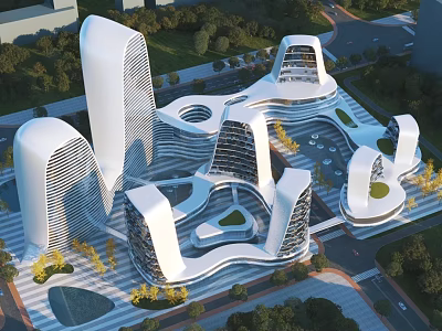 Aerial View Planning of Modern Urban Architectural Complex With Unique Design And Green Spaces 3d model