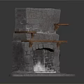Rustic Stone Fireplace Furniture With Multiple Wooden Shelves And Classic Design