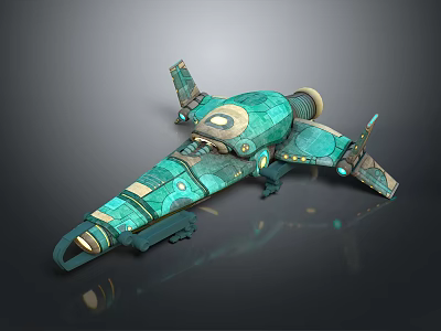Futuristic Teal Spaceship 3D Model With Gold Accents And Mechanical Design 3d model