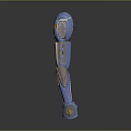 Blue Humanoid Mechanical Character With Circular Components And Orange Accents