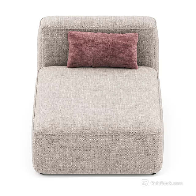 Light Beige Fabric Single Seater Sofa With Deep Pink Velvet Cushion 3d model 