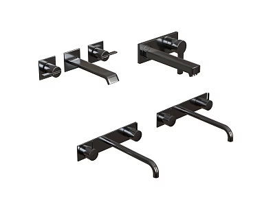 Black Modern Faucet Design With Wall Mounted Handles And Spout For Bathroom 3d model