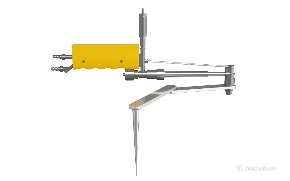 Industrial Equipment with yellow main body and silver metal arm mechanical support structure components 3d model 