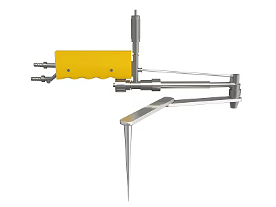 Industrial Equipment with yellow main body and silver metal arm mechanical support structure components 3d model