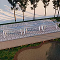 Outdoor Modern Pergola With Metal Frame Wooden Walkway And Trees