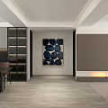 Modern Open Living Dining Room Interior With Gray Sofa TV Wall And Decorative Artwork