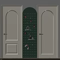 White Swing Doors With Green Arched Pegboard And Decorative Items 3d model