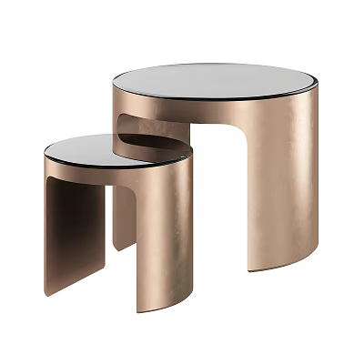 Modern Round Top Side Tables With Copper Metal Base And Black Glass Surface 3d model