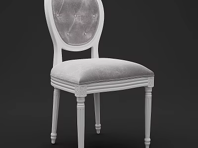 Elegant Single Chair With White Frame Gray Velvet Seat And Carved Legs 3d model