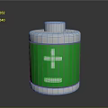 Green Cylinder Battery With White Plus Minus Signs Silver Top Bottom On Black Reflective Surface
