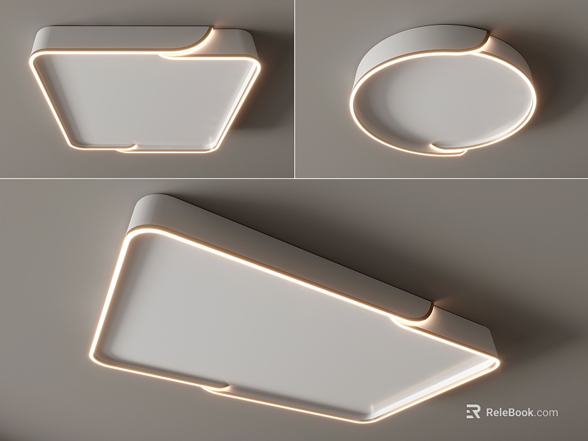 Modern Ceiling Lights With Square Round Rectangular Shapes And Illuminated Edges 3d model 