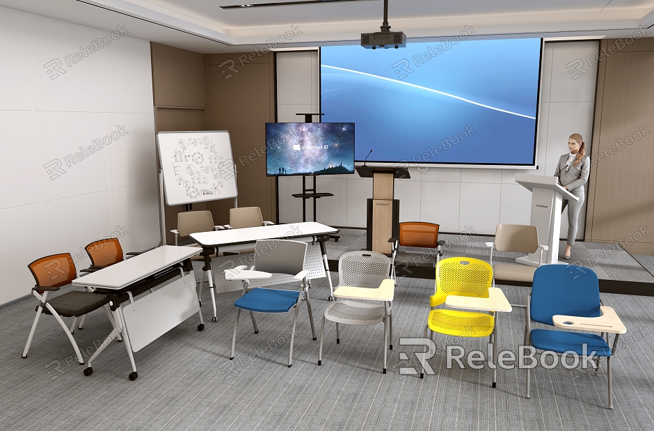 Training Room Table and Chair Lecture Desk Mobile Whiteboard TV model