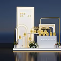 New Home Owner Display With White Structure Golden Decorations GOLD CHINA Sign And Flower Arrangements