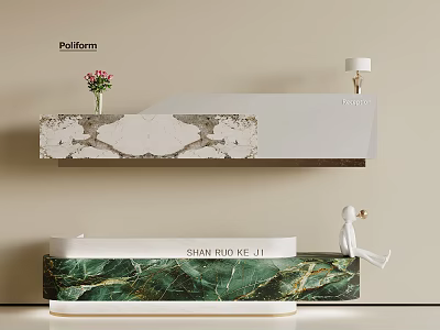 Modern Bar Counter Design With Green And White Marble Top And Decorative Lamp 3d model