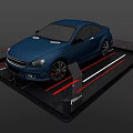 Blue Car Display On Modern Platform With Red Lines And Black Background 3d model