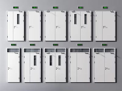 Different Types of White Safety Doors With Green Indicator Lights 3d model