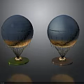 Hot Air Balloon Models With Blue Orange Gradient Green Brown Bases Metal Frames And Lights